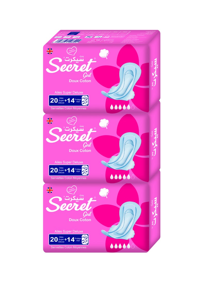 Secret Plus Sanitary Napkins with 20 + 14 Pantyliners Per Pack x 3 Packs - Pink: Ultimate Comfort and Protection - Image 1