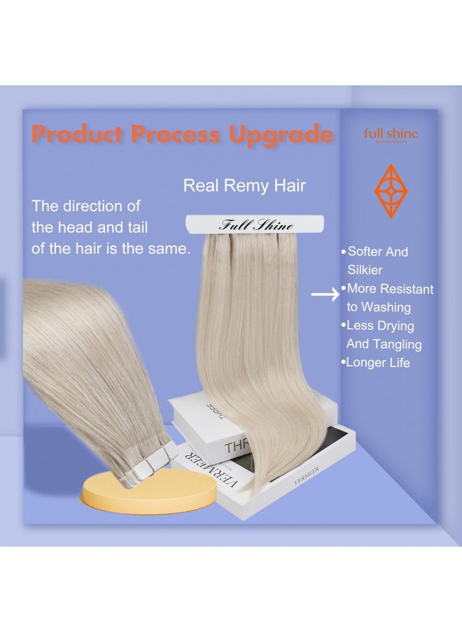 Full Shine Full Shine Tape In Hair Extensions Premium Quality Real Human Hair Extensions Double Sided Straight Hair Color 1000 Blonde Glue in Hair 20 Inch 50 Grams 20Pcs  - Image 3