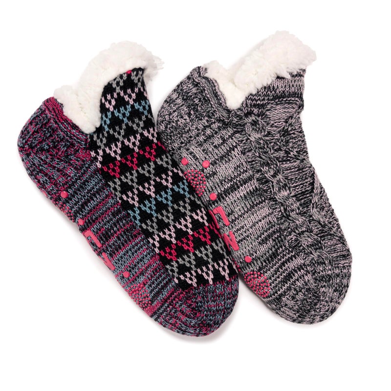 MUK LUKS Women's Shortie Cabin Sock (2 Pair Pack), Black, L/XL - Image 1
