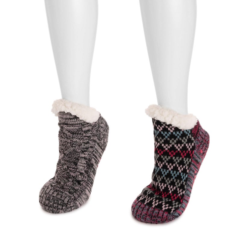 MUK LUKS Women's Shortie Cabin Sock (2 Pair Pack), Black, L/XL - Image 3