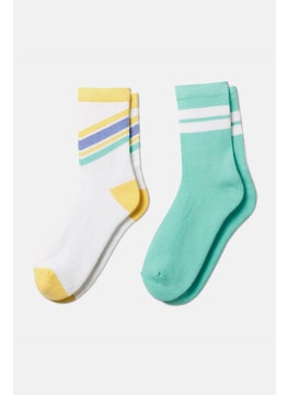 Tchibo Kids Girl 2 Pairs Tennis Socks, Mint and White  - Image 2