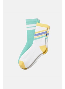 Tchibo Kids Girl 2 Pairs Tennis Socks, Mint and White  - Image 1