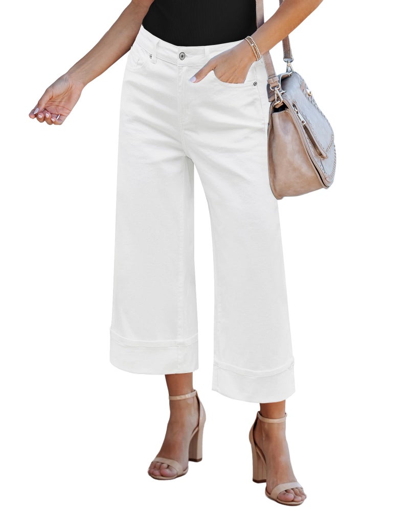 GRAPENT High Waisted Distressed Jeans for Women - Cute Business Pants, Wide Legged Stretch Jeans - Off White, X-Large Size 16-18 - Image 1