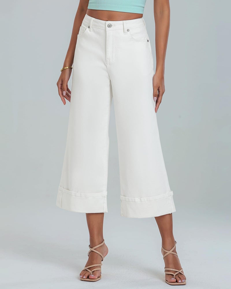 GRAPENT High Waisted Distressed Jeans for Women - Cute Business Pants, Wide Legged Stretch Jeans - Off White, X-Large Size 16-18 - Image 2