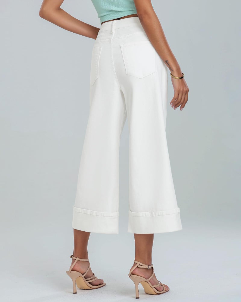 GRAPENT High Waisted Distressed Jeans for Women - Cute Business Pants, Wide Legged Stretch Jeans - Off White, X-Large Size 16-18 - Image 3