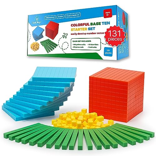 Simply magic 131 PCS Base Ten Blocks for Math - Place Value Blocks, Base 10 Math Manipulatives K-3, Math Counters, Number Blocks, Math Cubes for Kids, Counting Blocks - Kindergarten 1st 2nd 3rd Grade - Image 1