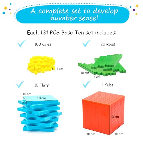 Simply magic 131 PCS Base Ten Blocks for Math - Place Value Blocks, Base 10 Math Manipulatives K-3, Math Counters, Number Blocks, Math Cubes for Kids, Counting Blocks - Kindergarten 1st 2nd 3rd Grade - Image 3