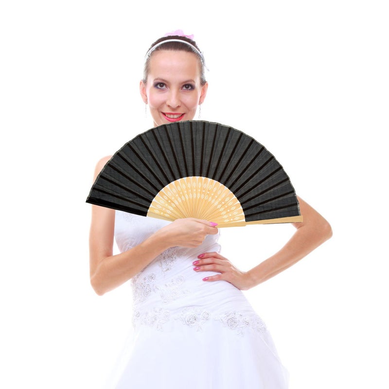 Bememo 12 Pack 8.3 Inch Chinese Paper Foldable Hand Fan for Women, Paper Silk Bamboo Handheld Decorative for Wedding Bridal Shower Festival Dance Decoration Party Favors DIY (Black) - Image 4