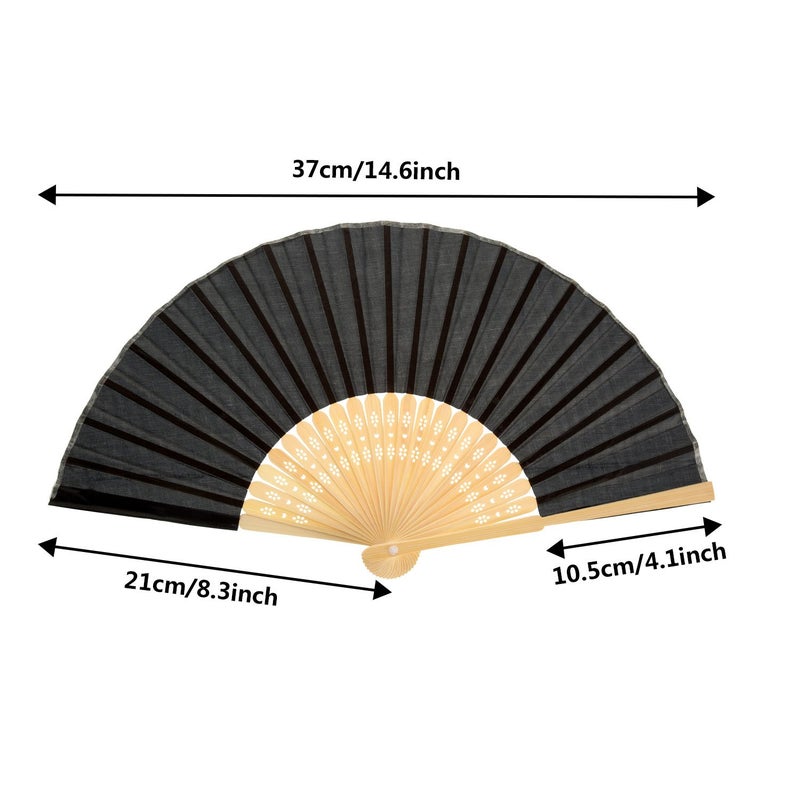 Bememo 12 Pack 8.3 Inch Chinese Paper Foldable Hand Fan for Women, Paper Silk Bamboo Handheld Decorative for Wedding Bridal Shower Festival Dance Decoration Party Favors DIY (Black) - Image 2
