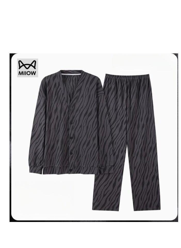 MIIOW Men's Pure Cotton Casual Long Sleeved Long Pants High-End Home Clothing Can Be Worn As An Outerwear Set  - Image 1