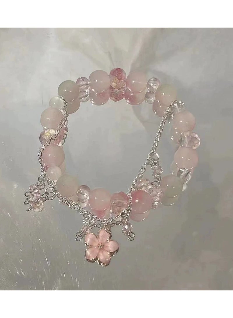 Goolsky سوار تاسل زهور الربيع - مجوهرات يدوية من كرز ساكورا للنساء، هدية سوار زهور الكرز الرومانسية، حجم قابل للتعديل - Image 1