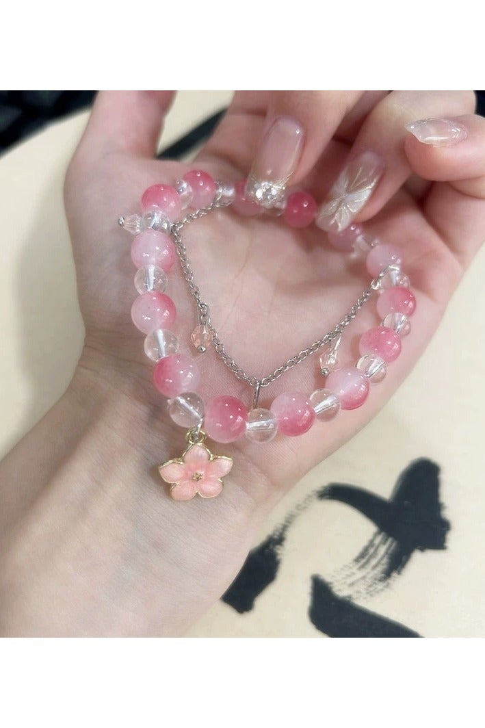 Goolsky سوار تاسل زهور الربيع - مجوهرات يدوية من كرز ساكورا للنساء، هدية سوار زهور الكرز الرومانسية، حجم قابل للتعديل - Image 2