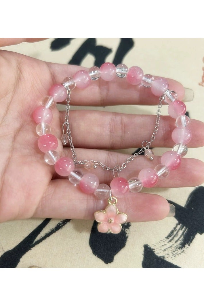 Goolsky سوار تاسل زهور الربيع - مجوهرات يدوية من كرز ساكورا للنساء، هدية سوار زهور الكرز الرومانسية، حجم قابل للتعديل - Image 3