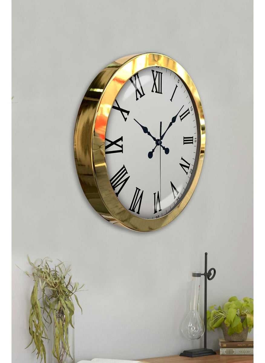 Platin Saat Platinum Clock 36 cm Gold Metal Roman Numeral Wall Clock  - Image 4