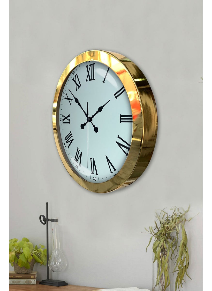 Platin Saat Platinum Clock 36 cm Gold Metal Roman Numeral Wall Clock  - Image 3