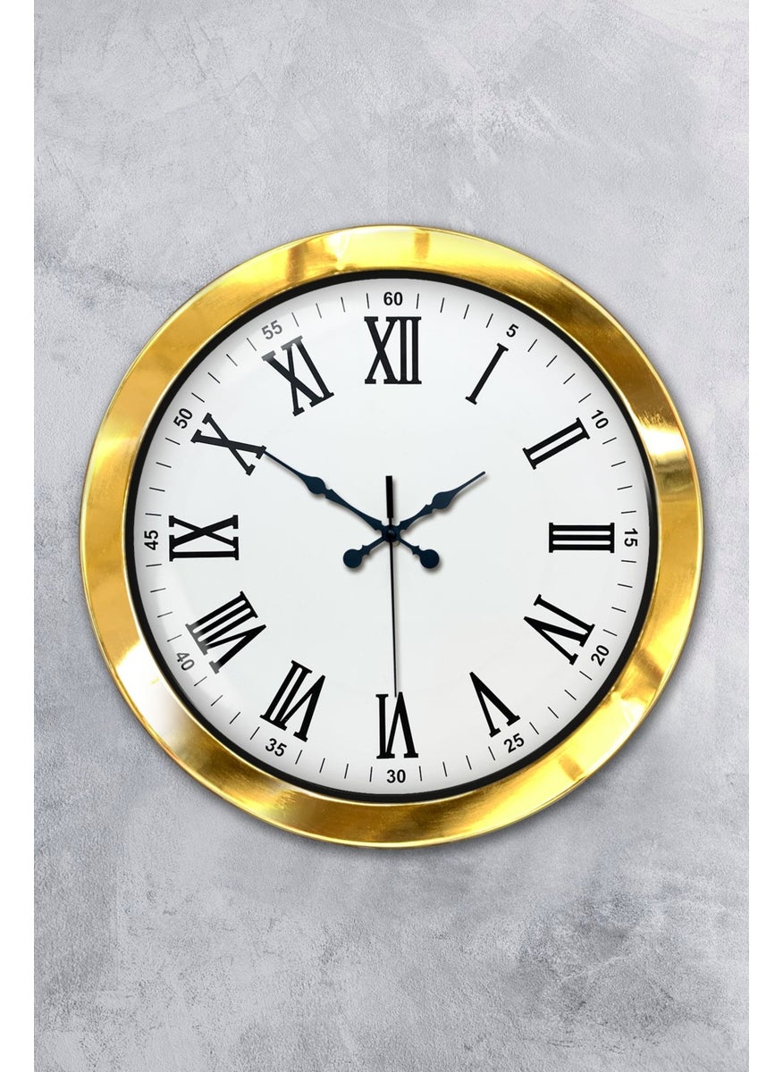 Platin Saat Platinum Clock 36 cm Gold Metal Roman Numeral Wall Clock  - Image 1