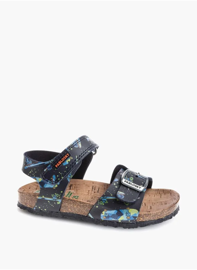 بابلوسكي Boys' Skater Print Sandals with Hook and Loop Closure