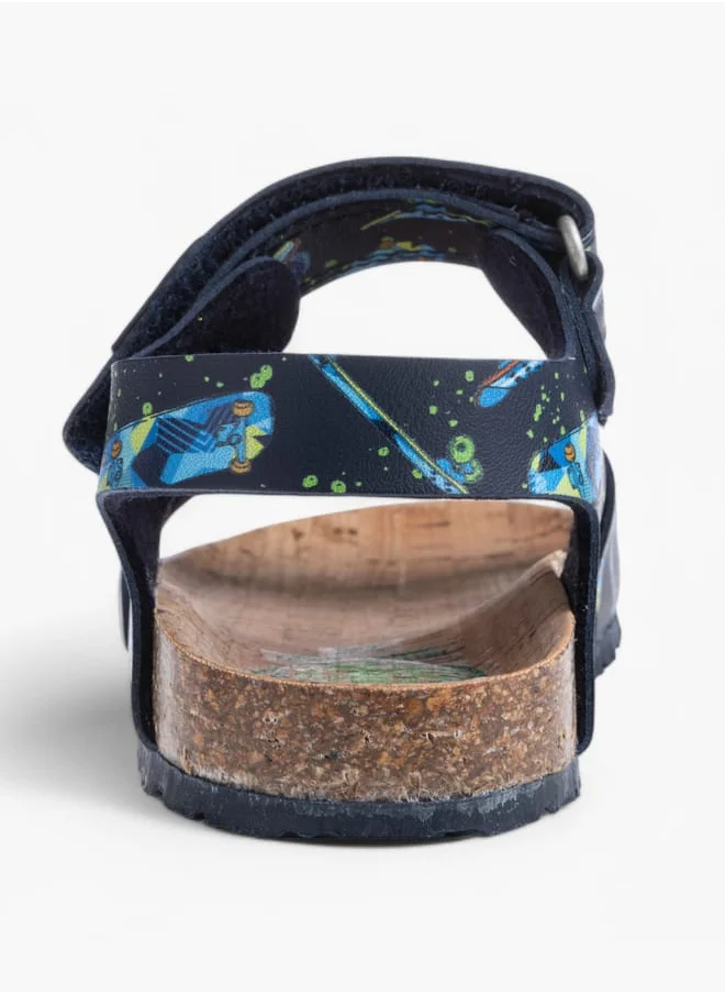 بابلوسكي Boys' Skater Print Sandals with Hook and Loop Closure