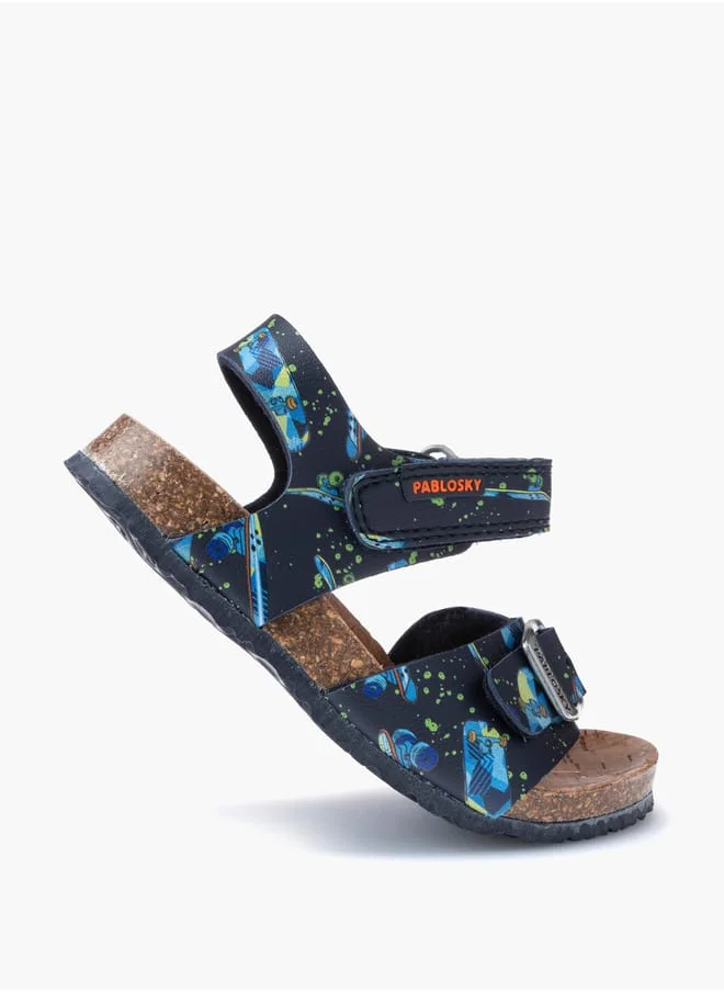 بابلوسكي Boys' Skater Print Sandals with Hook and Loop Closure