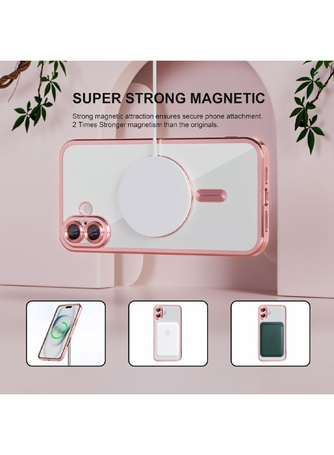 Magnetic for iPhone 17 Case with Screen Protector, Compatible with MagSafe [Never Yellowing] [Drop Protection] Full Camera Lens Protector Plating Soft Clear Phone Case for Women, Pink - Image 5