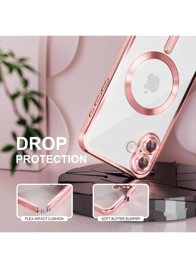Magnetic for iPhone 17 Case with Screen Protector, Compatible with MagSafe [Never Yellowing] [Drop Protection] Full Camera Lens Protector Plating Soft Clear Phone Case for Women, Pink - Image 4