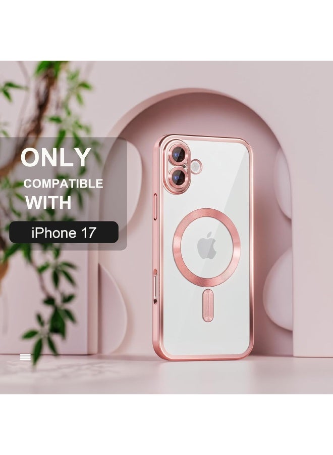 Magnetic for iPhone 17 Case with Screen Protector, Compatible with MagSafe [Never Yellowing] [Drop Protection] Full Camera Lens Protector Plating Soft Clear Phone Case for Women, Pink - Image 2
