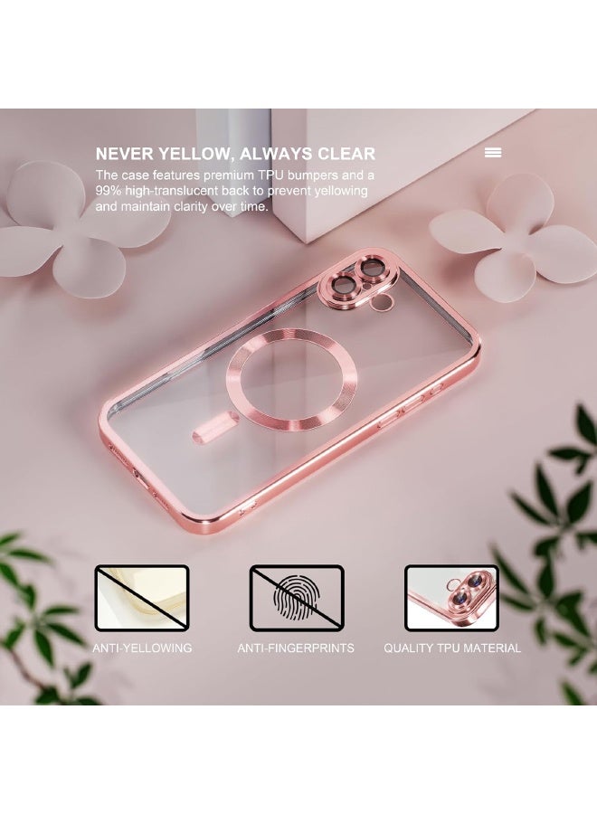 Magnetic for iPhone 17 Case with Screen Protector, Compatible with MagSafe [Never Yellowing] [Drop Protection] Full Camera Lens Protector Plating Soft Clear Phone Case for Women, Pink - Image 3