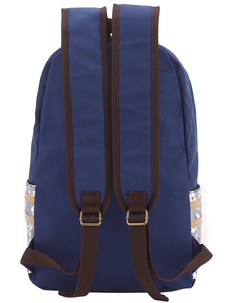 mygreen Kawaii Girls Backpack for School - Lightweight Canvas Backpack for Teens Ages 8-12, Fits 15 Inch Laptop, Cute Boho Floral Design, Durable & Comfortable Dark Blue - Image 4