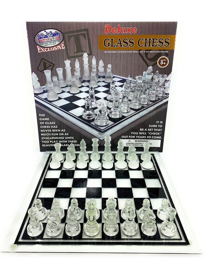 Matty's Toy Stop Deluxe Frosted & Clear Glass Chess Set (14") Large - Image 1