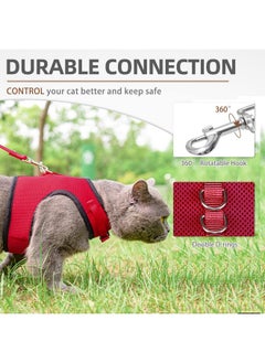 PUPTECK PUPTECK Soft Mesh Cat Vest Harness and Leash Set Puppy Padded Pet Harnesses Escape Proof for Cats Small Dogs, Red Large  - Image 3