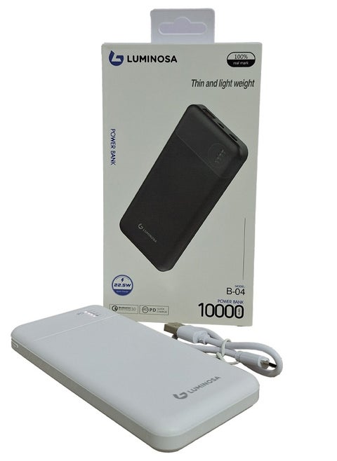 Power Bank 10000 mAh , uses lithium polymer quick charger battery 22.5 W - white  , which is safe, and does not explode with USB-C cable. It can be carried on the plane.