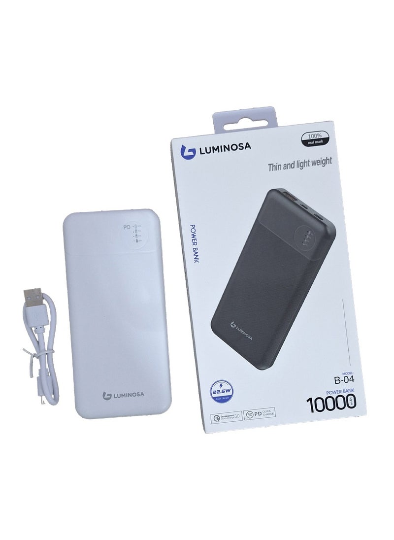 Power Bank 10000 mAh , uses lithium polymer quick charger battery 22.5 W - white  , which is safe, and does not explode with USB-C cable. It can be carried on the plane.