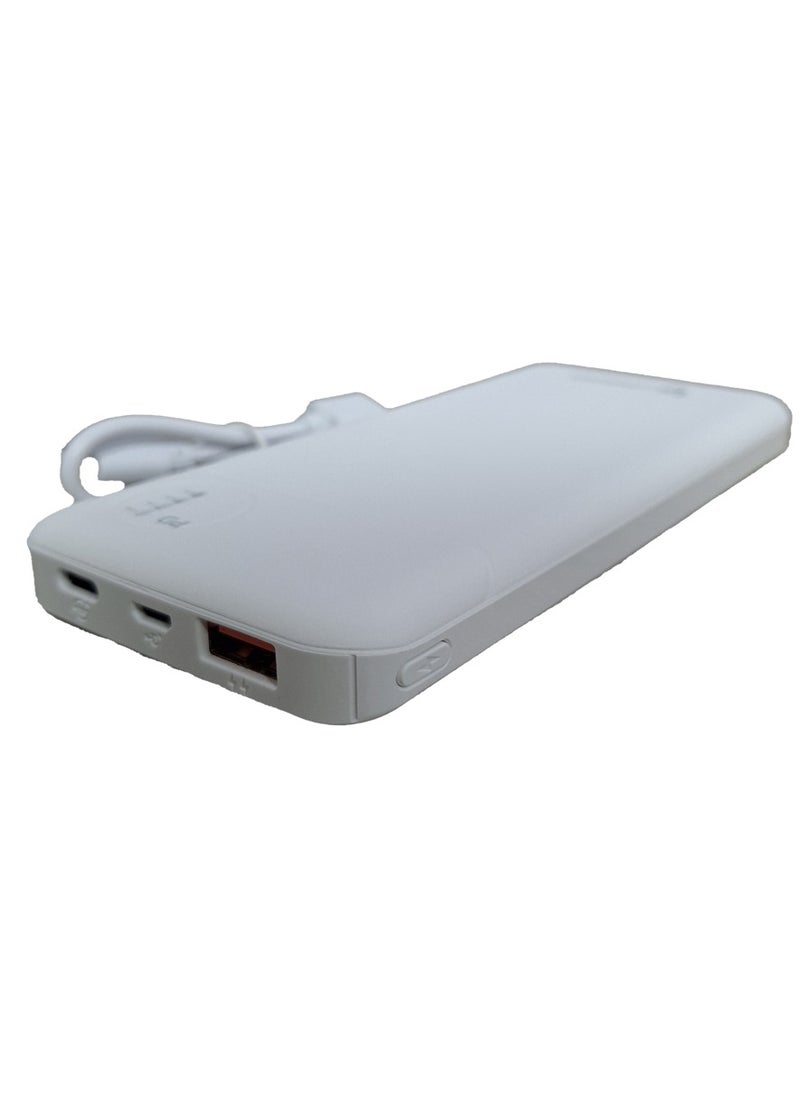 Power Bank 10000 mAh , uses lithium polymer quick charger battery 22.5 W - white  , which is safe, and does not explode with USB-C cable. It can be carried on the plane.
