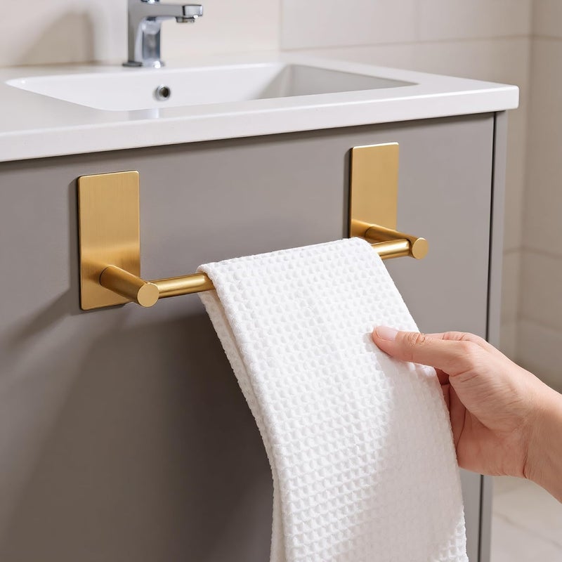 Songtec Gold Towel Bar 12-Inch, Adhesive Stick On Bath Towel Rack No Drill, Strong Adhesion Tape Mount Towel Holder, Stainless Steel - Brushed Gold - Image 2
