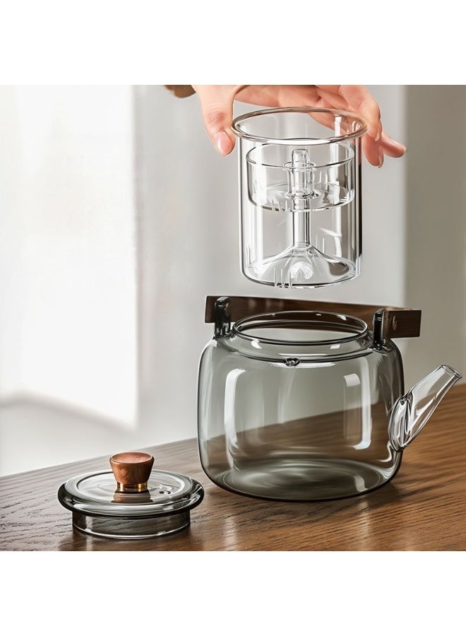 مل، مزود بمصفاة١٢٠٠إبريق شاي زجاجي آمن للاستخدام على الموقد، سعة  زجاجية للشاي السائب، ومقبض خشبي - Image 3