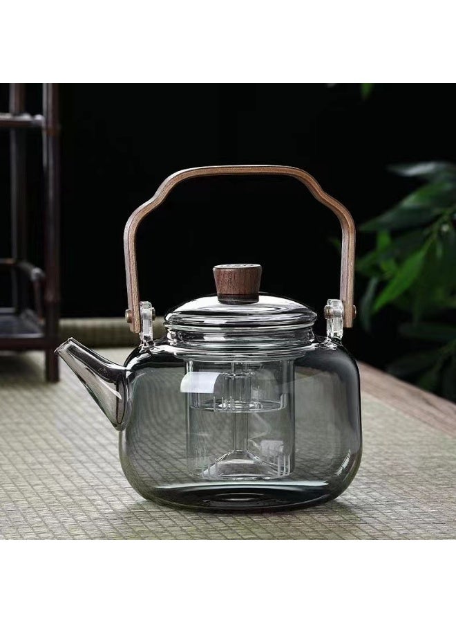 مل، مزود بمصفاة١٢٠٠إبريق شاي زجاجي آمن للاستخدام على الموقد، سعة  زجاجية للشاي السائب، ومقبض خشبي - Image 1