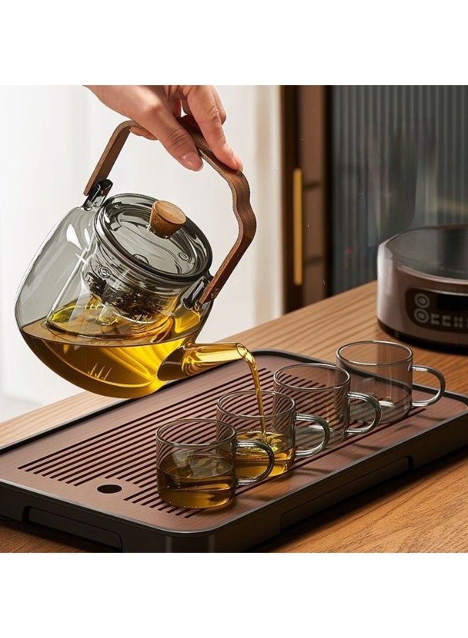 مل، مزود بمصفاة١٢٠٠إبريق شاي زجاجي آمن للاستخدام على الموقد، سعة  زجاجية للشاي السائب، ومقبض خشبي - Image 5