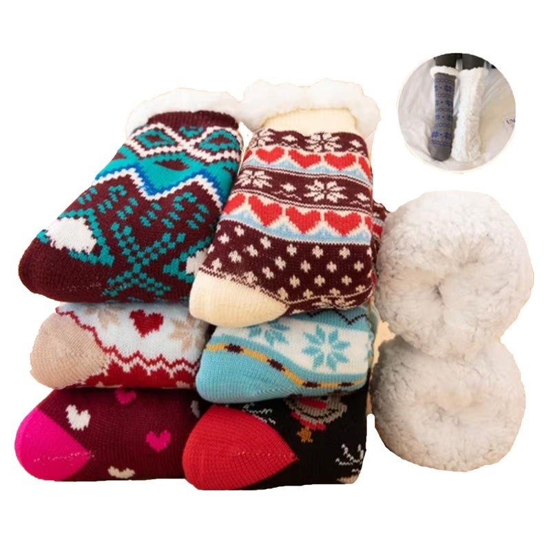 CLUZE Socks For Women Fuzzy Non Slip Winter Thick Warm Soft Cozy Fleece Calf Length Lining Socks With Grippers - Pack Of 3, Multicolour - Image 2