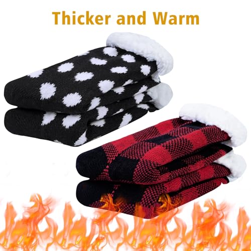 CLUZE Socks For Women Fuzzy Non Slip Winter Thick Warm Soft Cozy Fleece Calf Length Lining Socks With Grippers - Pack Of 3, Multicolour - Image 4