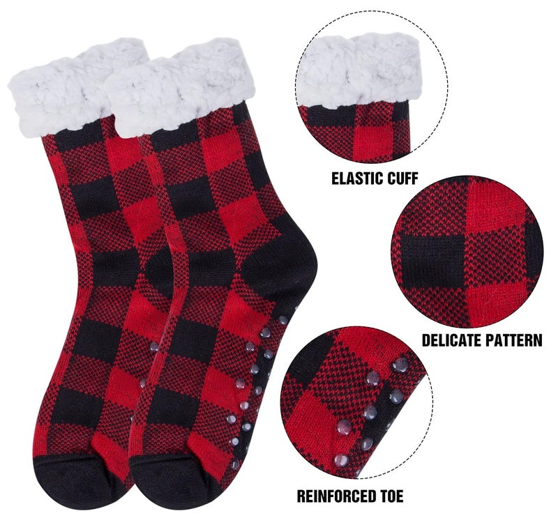 CLUZE Socks For Women Fuzzy Non Slip Winter Thick Warm Soft Cozy Fleece Calf Length Lining Socks With Grippers - Pack Of 3, Multicolour - Image 3
