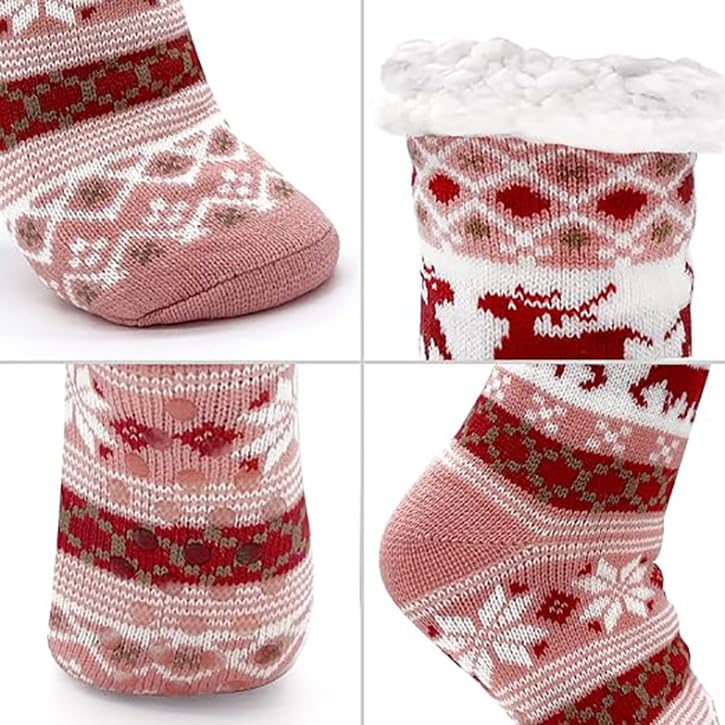 CLUZE Socks For Women Fuzzy Non Slip Winter Thick Warm Soft Cozy Fleece Calf Length Lining Socks With Grippers - Pack Of 3, Multicolour - Image 5