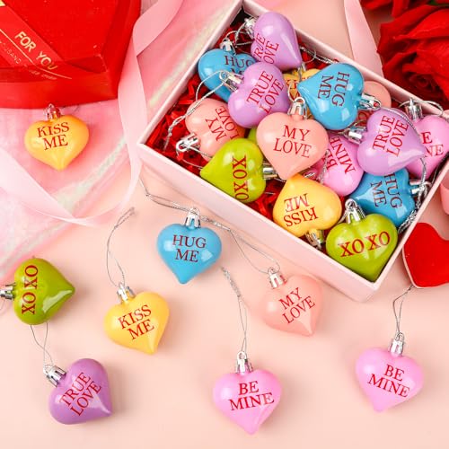 JULMELON Valentine's Day Conversation Hearts Candy Ornaments, 24 Pcs Colorful Heart Decorations for Tree Home Party Holiday Wedding and Party Decoration - Image 2
