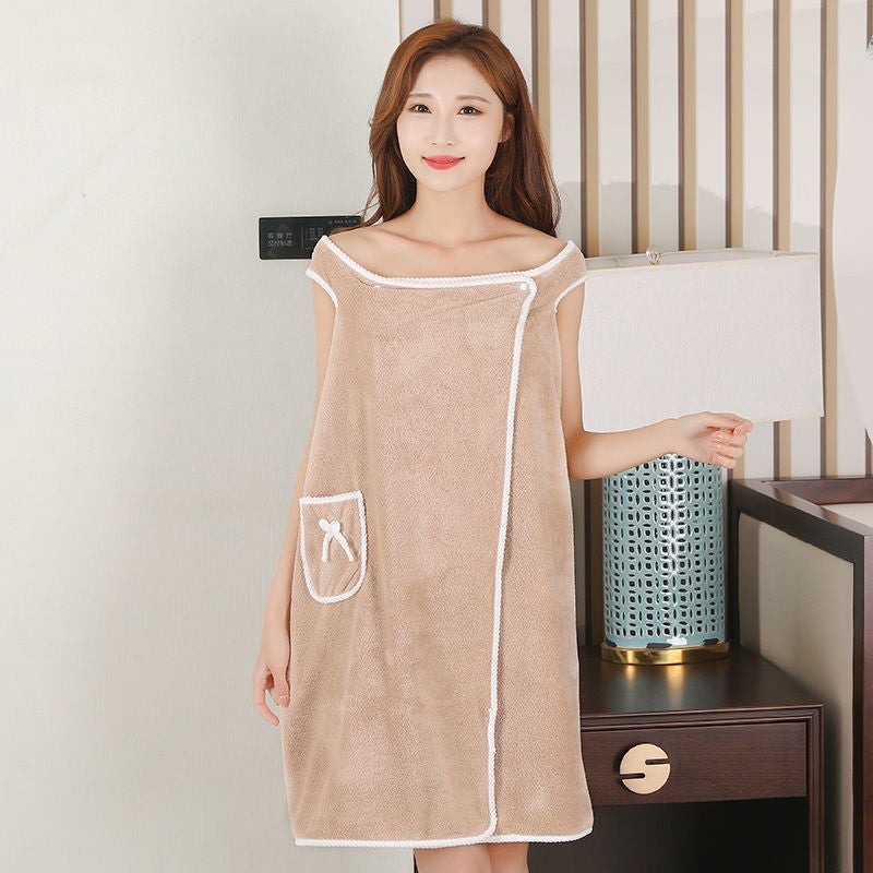 Adult Wearable Bath Towel Absorbent Sling Bath Skirt Bathrobe Soft Wrap Breast Bath Fine Fiber Coral Fleece Bath Towel - Image 1