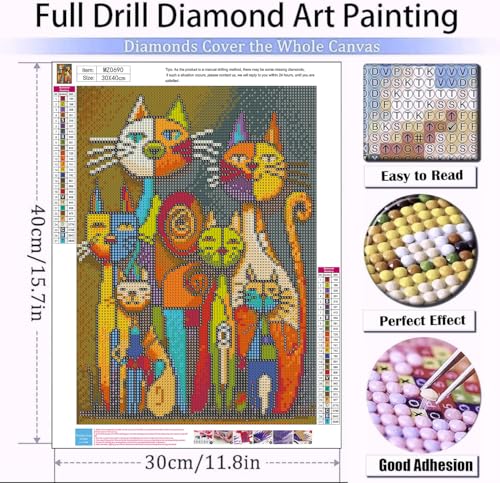 mrpwnle Cat Diamond Painting Kits for Adults Beginners, DIY Cute Cat Diamond Art Kits for Adults 5D Full Drill Diamond Art Dots Gem Paintings Kit for Festival Home Wall Decor 12x16inch - Image 4