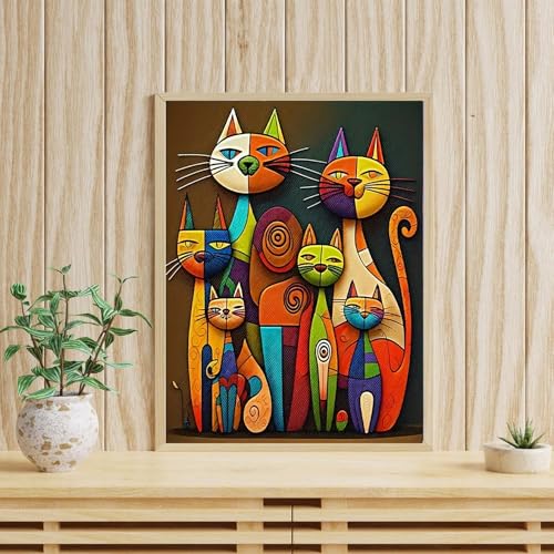 mrpwnle Cat Diamond Painting Kits for Adults Beginners, DIY Cute Cat Diamond Art Kits for Adults 5D Full Drill Diamond Art Dots Gem Paintings Kit for Festival Home Wall Decor 12x16inch - Image 2