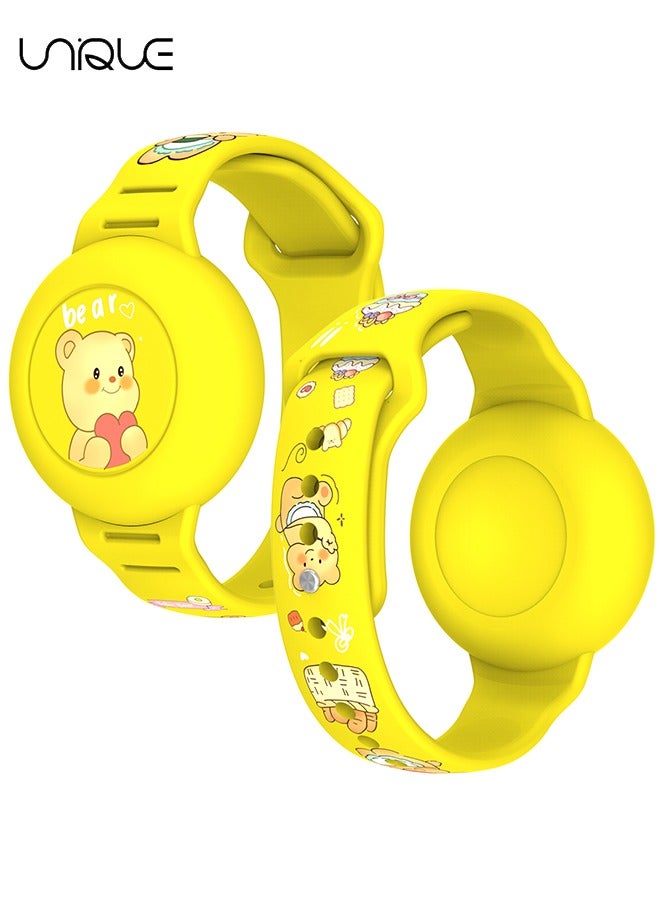Unique AirTag Bracelet for Kids - Waterproof Cute Cartoon Air tag Holder for Kids with Soft Silicone Full Coverage Anti-Lost Hidden Airtag Wristband Accessories for Child (Yellow)