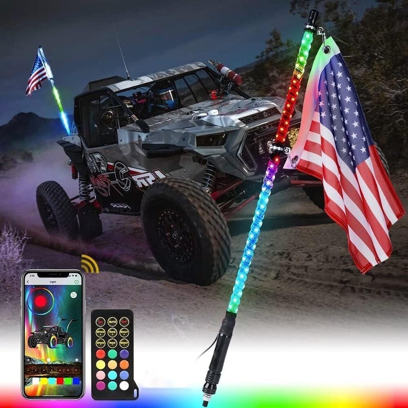MekUk Whip Lights 3FT LED Whip Light with Remote Control and APP-Control,RGB Whips Lamp Flag Light Accessories for UTV ATV Polaris RZR Can-Am SXS - Image 1