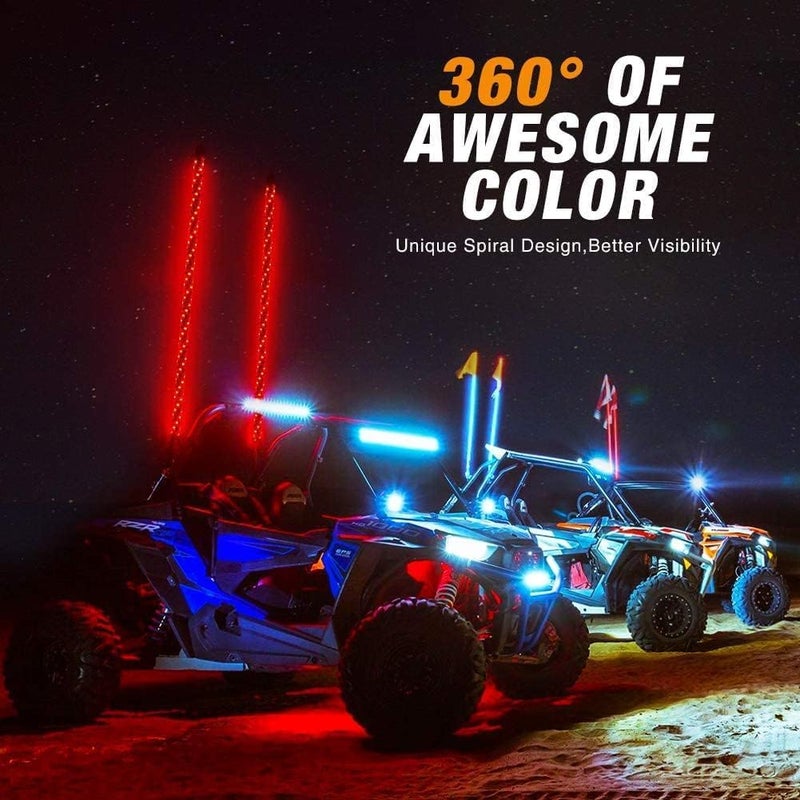 MekUk Whip Lights 3FT LED Whip Light with Remote Control and APP-Control,RGB Whips Lamp Flag Light Accessories for UTV ATV Polaris RZR Can-Am SXS - Image 3