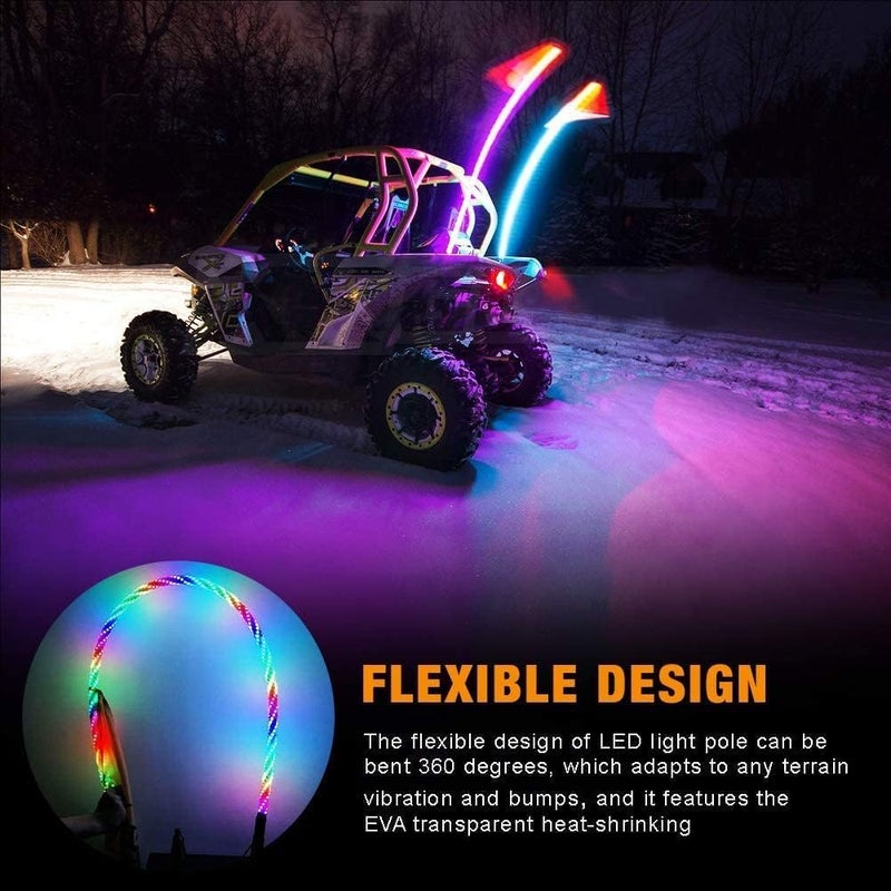 MekUk Whip Lights 3FT LED Whip Light with Remote Control and APP-Control,RGB Whips Lamp Flag Light Accessories for UTV ATV Polaris RZR Can-Am SXS - Image 2