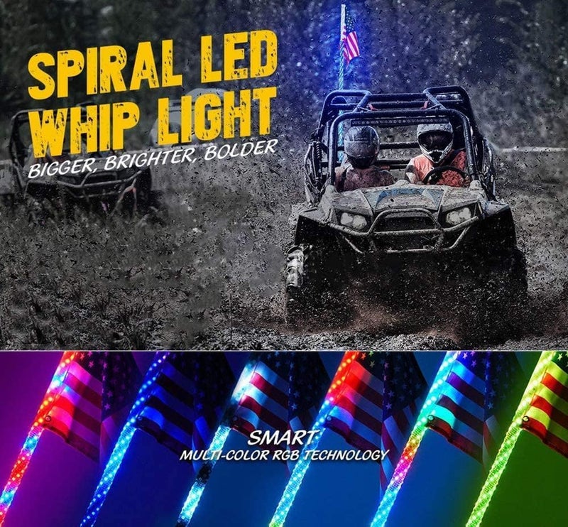 MekUk Whip Lights 3FT LED Whip Light with Remote Control and APP-Control,RGB Whips Lamp Flag Light Accessories for UTV ATV Polaris RZR Can-Am SXS - Image 5